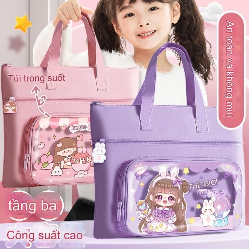Túi xách,Túi đi học thêm dáng ngang kèm túi trong phong cách sành điệu