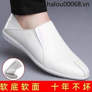Giày da nam đế mềm, phong cách xuân hè 2024, da thật chính hãng, trung niên, kiểu đậu Hà Lan nhỏ