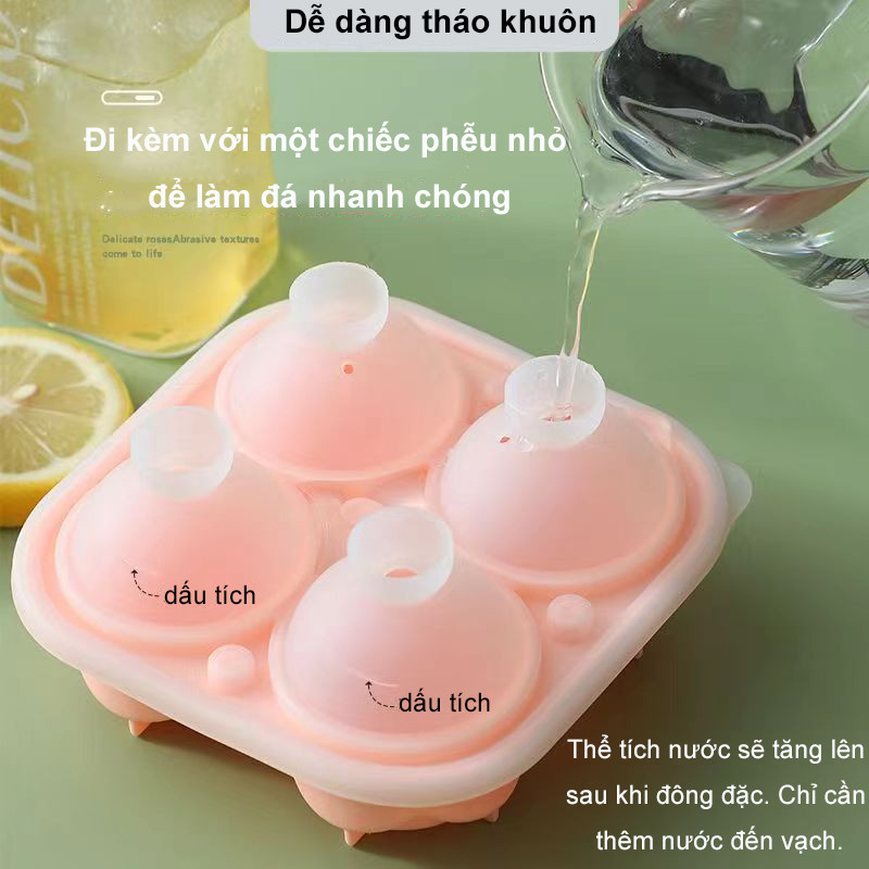 Khuôn làm đá 4 viên hình bông hoa hồng khay đá silicon，Hộp đựng đồ uống lạnh bằng silicon gia dụng，Đẹp và thiết thực