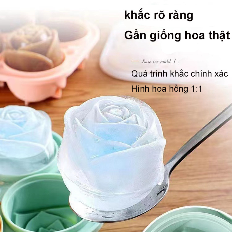 Khuôn làm đá 4 viên hình bông hoa hồng khay đá silicon，Hộp đựng đồ uống lạnh bằng silicon gia dụng，Đẹp và thiết thực