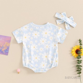 Baga-baby Girl Bộ áo liền quần mùa hè cho trẻ sơ sinh Áo liền quần cổ tròn tay ngắn có băng đô