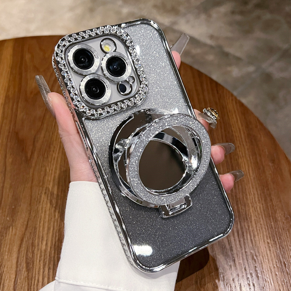 Gương trang điểm mạ giá đỡ từ tính Vỏ điện thoại iphone15 Pro Max 14 13 12 11 vỏ cho vỏ iPhone Vỏ mềm TPU silicon Vỏ bảo hiểm toàn diện chống sốc