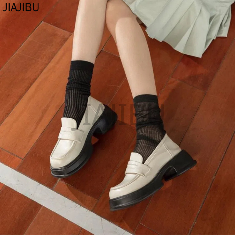 Size 35-43 Giày Da Đế Mềm Màu Đen Kiểu Anh Giày Nữ Size Lớn Korean Fashion Platform Mary Jane Shoes French Casual Beige Thick Heel Princess Doll Shoes Nhật Bản JK Đồng Phục Giày Lolita Giày Cosplay Cao Gót Chống Trơn Trượt Giày Đi Học Màu Đen
