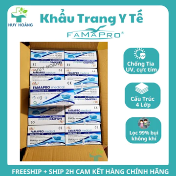 [Sỉ 500 Cái] Khẩu trang y tế Famapro 4 lớp dày dặn kháng khuẩn, khẩu trang Farmapro chống bụi mịn