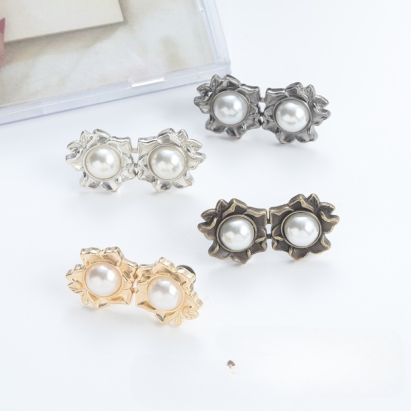 [Yunyuan] Bảy Cánh Hoa Cá Tính Họa Tiết Kim Loại Liền Mạch Quần Jean Nữ Nút Thắt Lưng Nút Cố Định