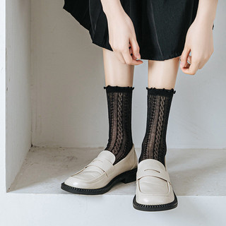 [Tất nữ oklife] ins Xuân Hè Mỏng Lưới Ren Nữ Giữa Ống Tất Đen Trắng lolita Nấm Ren Cọc Tất