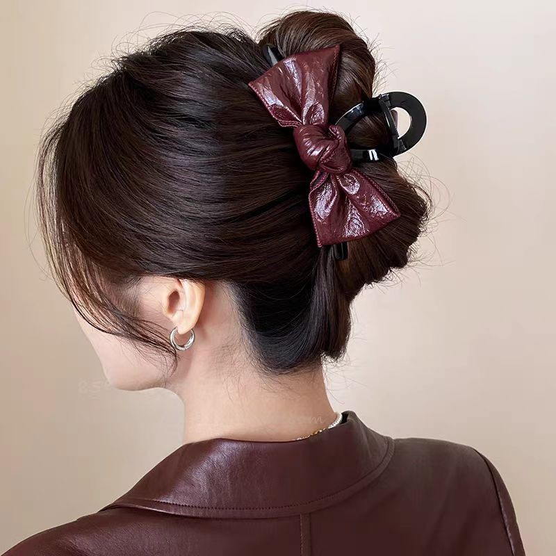 Vintage Sáng Da Nơ Móng Vuốt Kẹp Cá Mập