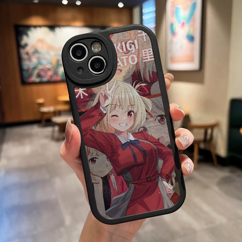 TP-1 Lycoris Recoil Chisato Nishikigi Vỏ Điện Thoại Da Đen Cho IPhone 16 13 12 17.35 11 14 Pro Max Mini Xr Plus Soft Si