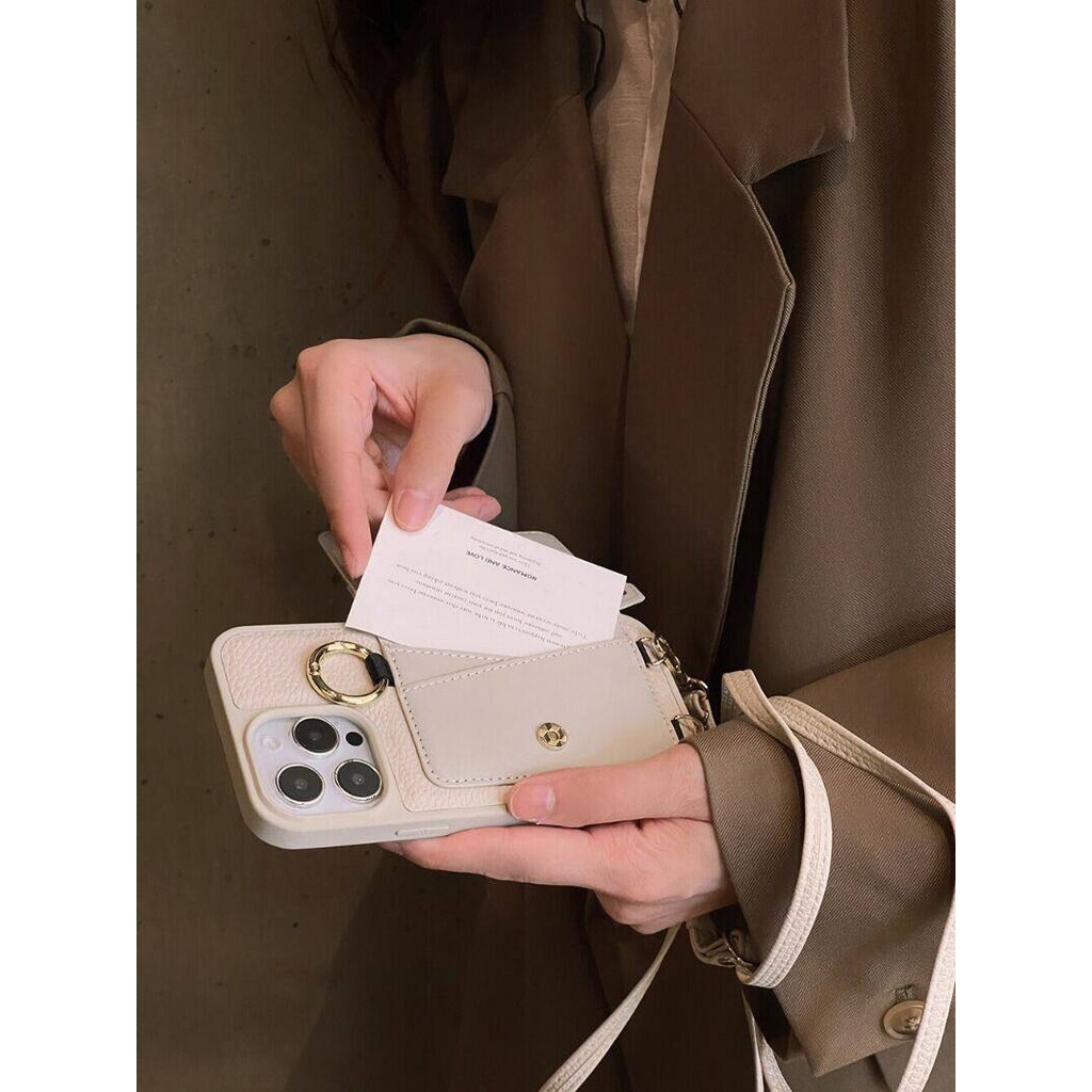 Dành Cho iPhone 16 15 14 13 12 11 Pro Max Đeo Ngang Ví Điện Thoại Cho iPhone 16Plus Thẻ Tín Dụng Da Dây Đeo Tay Giá Đỡ Dây Đeo Ruy Băng
