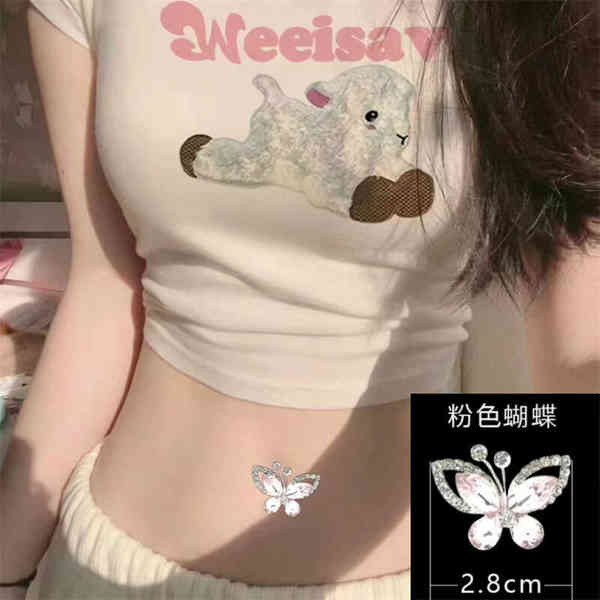 Khuyên rốn giả nữ dán không cần xỏ lỗ, miếng dán che sẹo, phong cách Âu Mỹ, có hàng sẵn