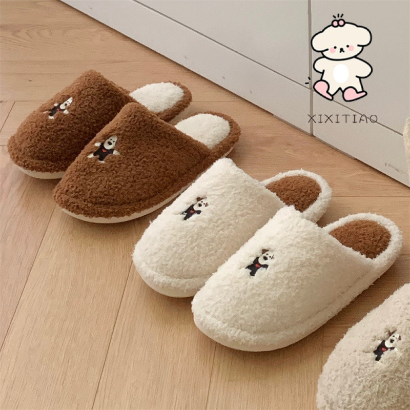 Xixitiao Giày Cotton Vui Nhộn Chó Con Dễ Thương Trong Nhà Ngoài Trời Sang Trọng Giày Thu Đông Nam Ấm Áp Thoải Mái Thường Ngày Nhà
