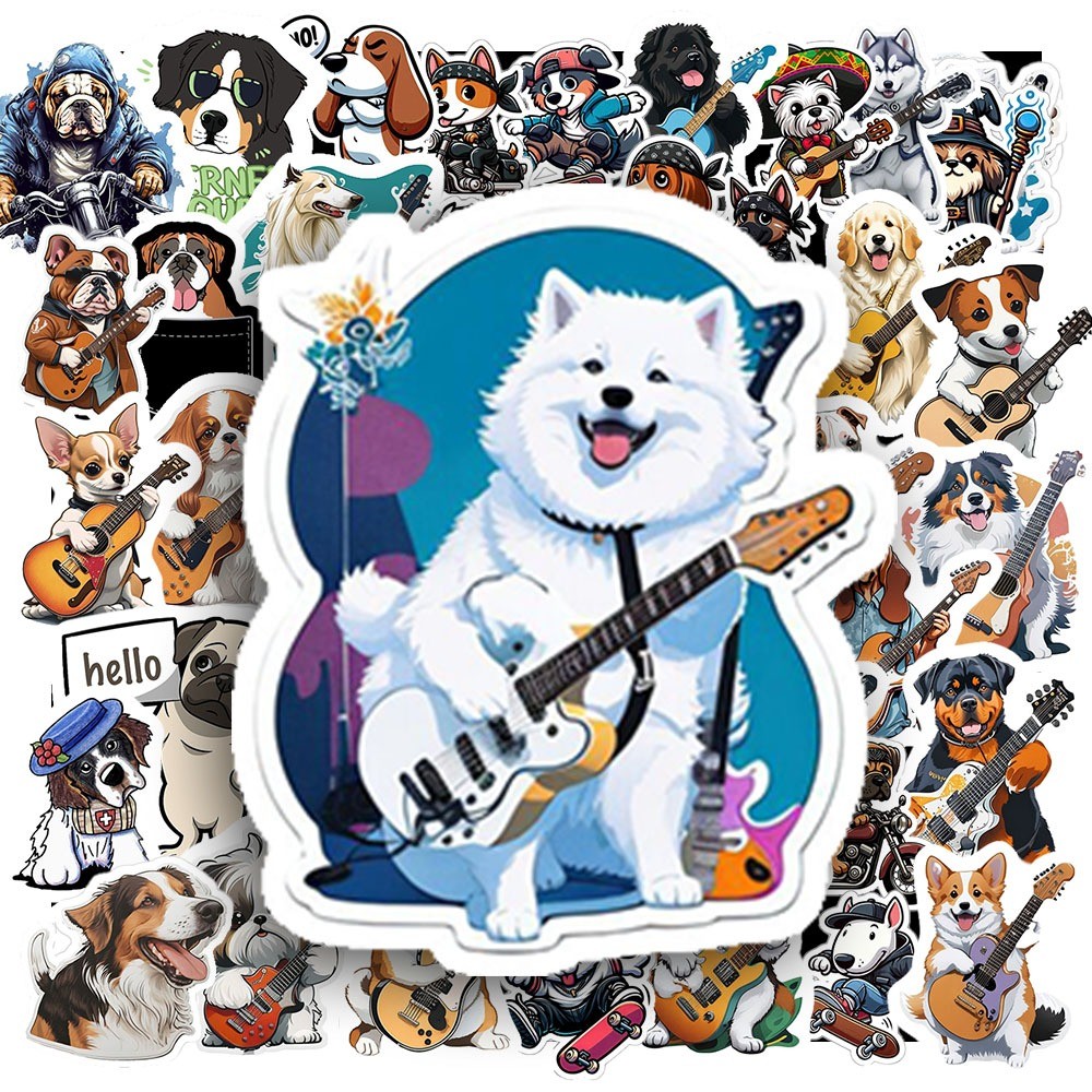 50 Sticker CHÓ CHƠI ĐÀN chống nước sticker dán laptop, điện thoại, đàn guitar, mũ bảo hiểm, vali | MS: 000393