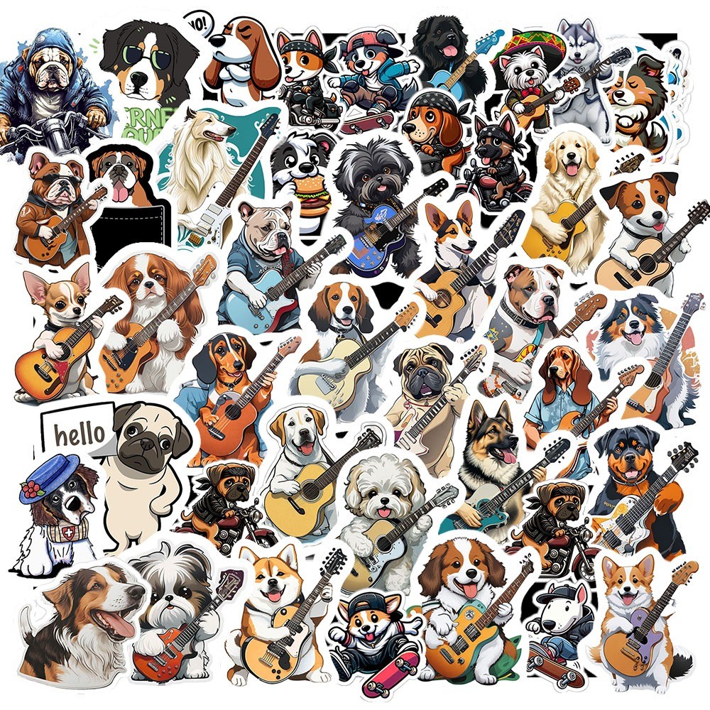 50 Sticker CHÓ CHƠI ĐÀN chống nước sticker dán laptop, điện thoại, đàn guitar, mũ bảo hiểm, vali | MS: 000393