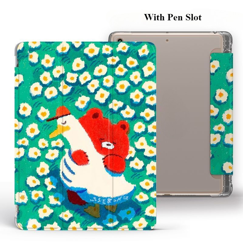 Ốp lưng máy tính bảng hoa tulip hoạt hình cho iPad gen7 air3 air5 10.9 thế hệ10th gen6 2018pro 2024air6 11inch gen9 10.2 gen5 2022pro11 gen8 mini6 air1 2 air4 có khe cắm bút Vỏ bảo vệ