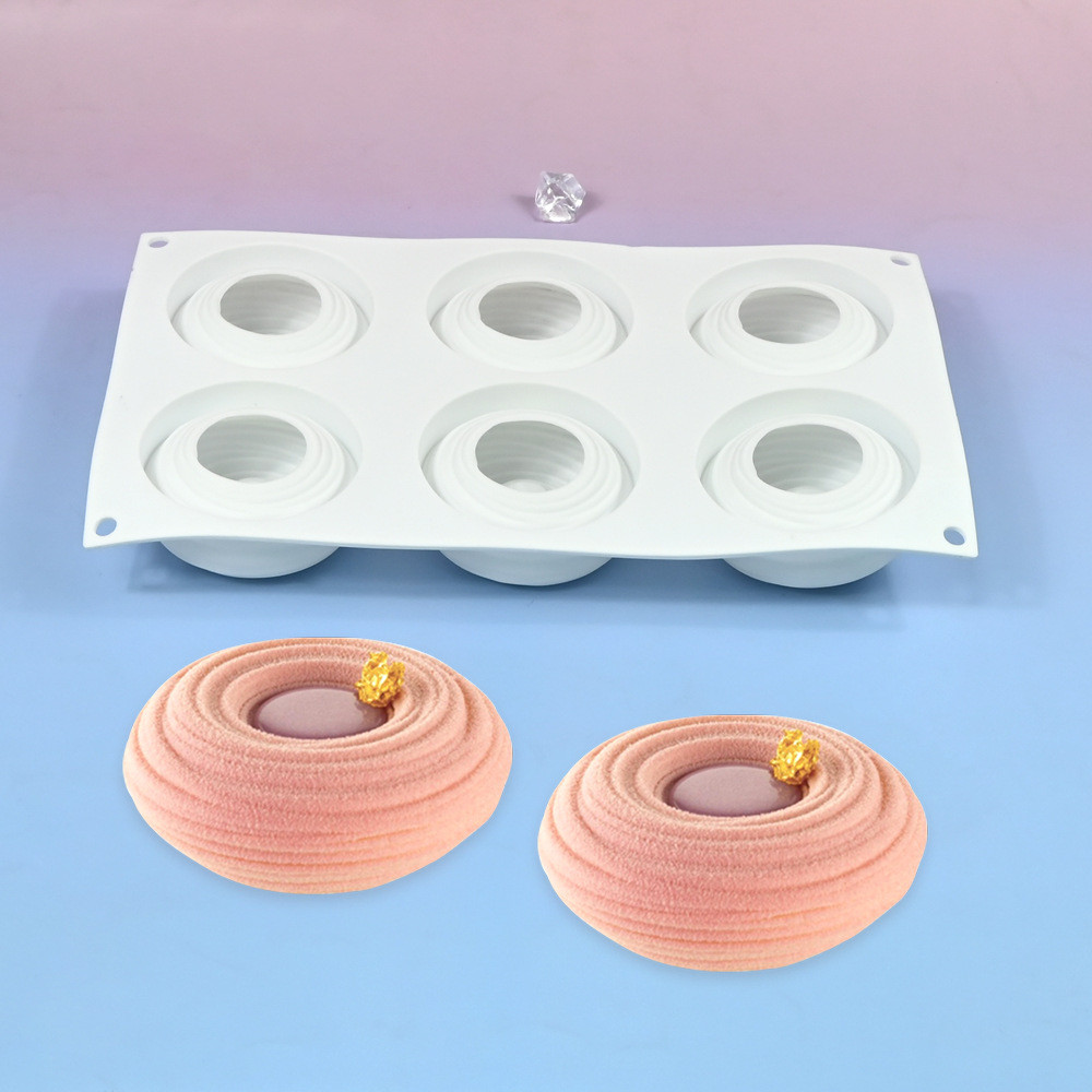 6 Khoang lõm hình Tornado khuôn silicon tròn nước ripple làm mousse, bánh chocolate, tráng miệng Pháp, thạch, nến thơm