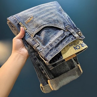 Quần jean nam ESEA American retro rửa thương hiệu hợp thời trang đường phố lười quần jean thêu