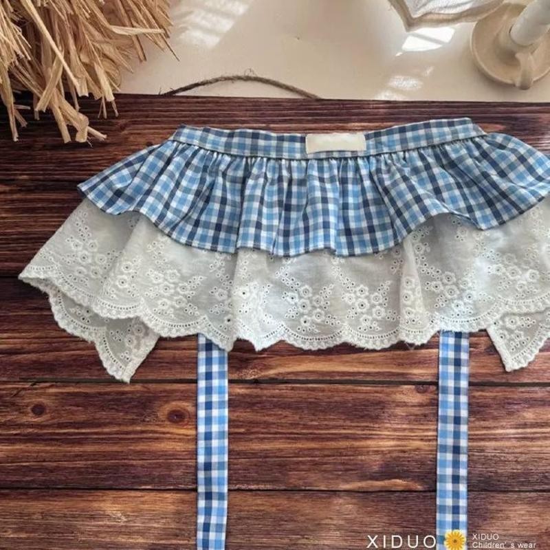 Bé Gái Ngọt Ngào Ren Lớp Rèm Đánh Hơi Mùa Hè Màu Xanh Khâu Xếp Ly Váy Bánh