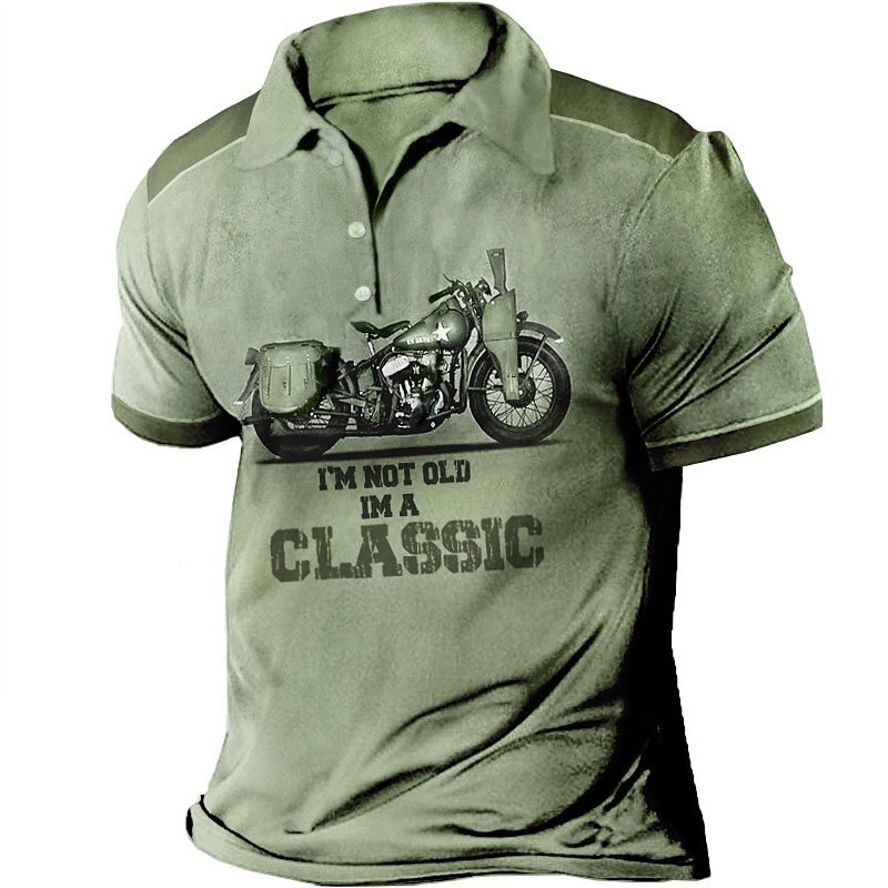 Bán Nam Tay Ngắn golf polo Áo In Chữ vintage Xe Máy Thể Thao Ngoài Trời Dạo Phố Thời Trang