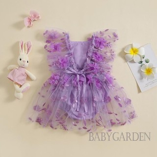 Baga-bộ áo liền quần bé gái thêu lá không tay cổ vuông mùa hè cho trẻ sơ sinh
