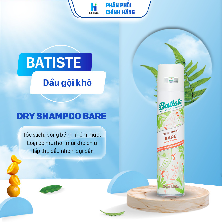 Dầu Gội Khô Batiste Dry Shampoo Natural & light Bare 200ml Hương Hoa