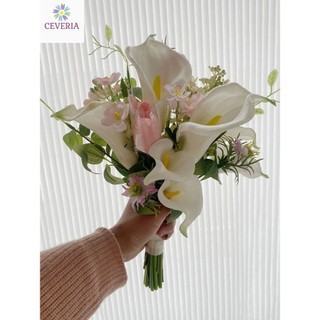 Bó hoa cưới cầm tay cô dâu từ hoa lụa và rum cao su non CEVERIA GA-77