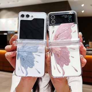Họa Tiết Cánh Bướm Trong Suốt Vỏ Điện Thoại Cho Samsung Galaxy Z Flip5 Flip 4 Flip 3 Full Bản Lề PC Cứng Trong Suốt Gấp Dành Cho Samsung Z Flip 5 Flip4 Flip3 Cover