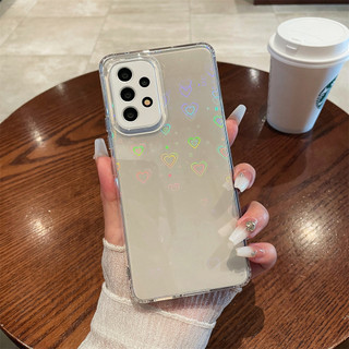 S26 Ốp Điện Thoại Acrylic Cho Samsung Galaxy A57 A56 A55 A54 A37 A36 A35 A34 S25 S24 S23 Ultra Plus Laser Love Gradient Thiết Kế Trong Suốt Vỏ Điện Thoại Túi Khí Bốn Góc
