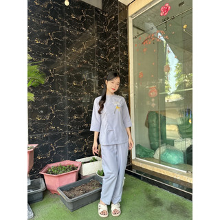 set đồ bộ cổ trụ an thêu sen, pháp phục phật giáo đi chùa