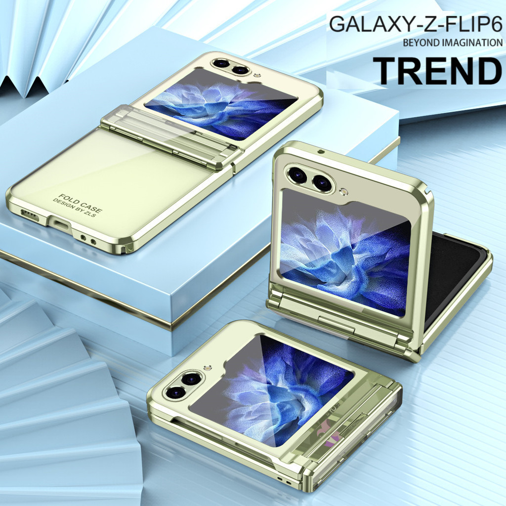 Dành Cho Samsung Galaxy Z Flip 6 Flip 5 Flip 4 Flip 3 5G Vỏ Mạ Điện Trong Suốt Phantom Bản Lề Bảo Vệ Camera Dành Cho Samsung Z Flip3 Flip4 Flip5 Flip6 Case