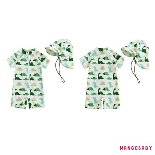 Mg-toddler Đồ Bơi Bé Trai Chống Nắng Tay Ngắn Cổ Tròn In Hình Động Vật Dây Kéo Đồ Bơi Có Mũ