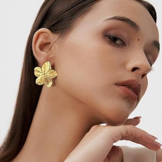 Bông tai Dangle hoa - Màu vàng, Họa tiết - Cho đám cưới, Trang phục dự tiệc - Phụ kiện trang sức - Bông tai thả năm cánh hoa - Cổ điển kiểu Pháp, phóng đại