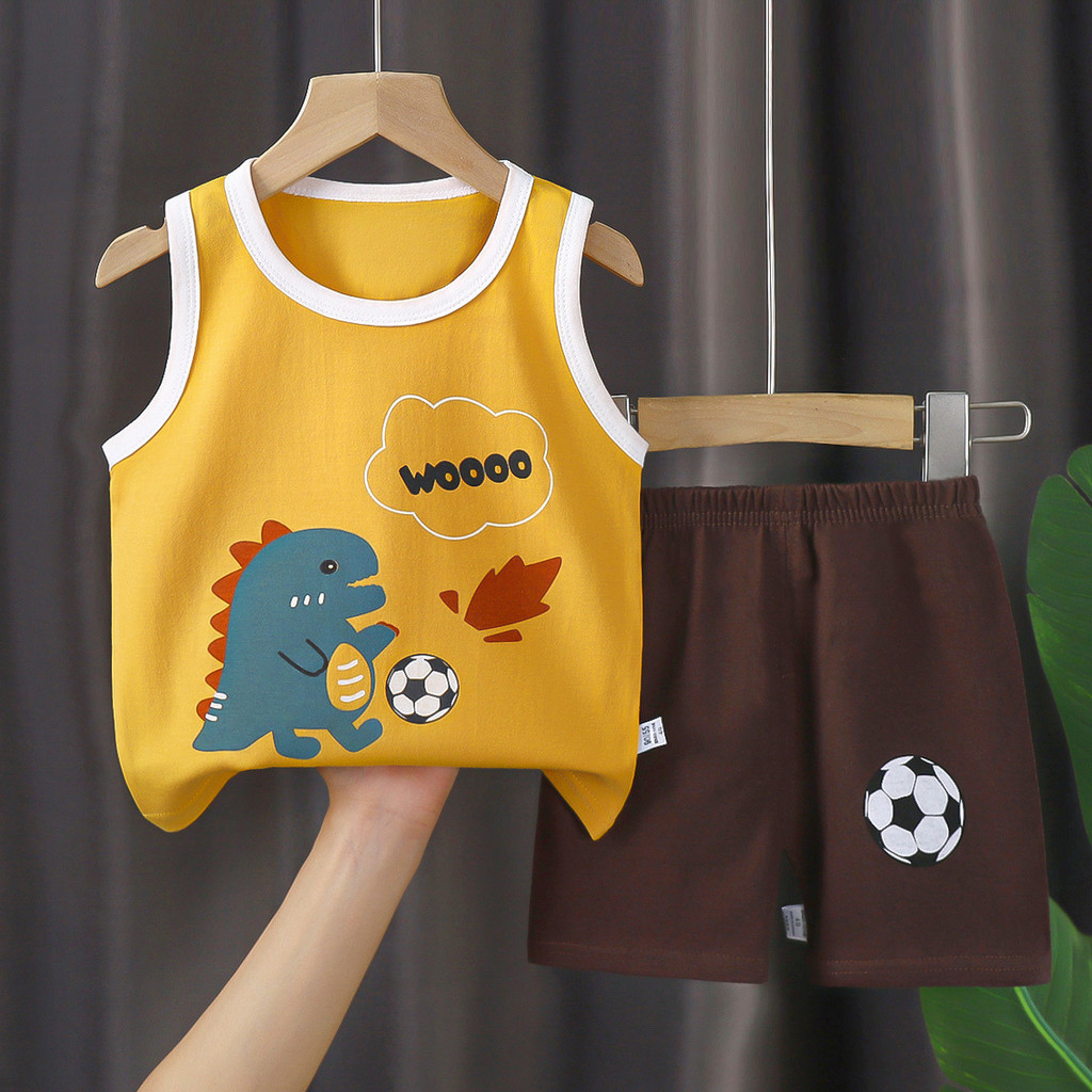 Bộ áo Vest trẻ em Cotton nguyên chất mùa hè Phong cách mới Quần áo bé trai bé gái 8VBY