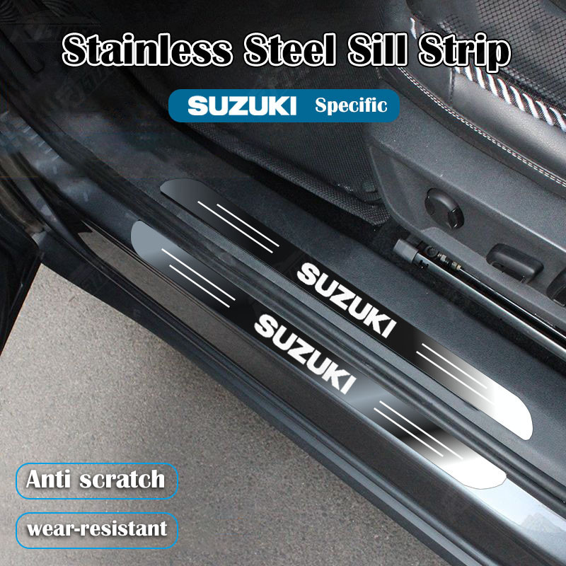 ✨ Suzuki Cao Cấp Tùy Chỉnh Kim Loại Sill Bảo Vệ Chống Trầy Xước Thép Không Gỉ Chống Bụi Bẩn Miếng Dán Bảo Vệ Cửa Xe Ô Tô Phụ Kiện Trang Trí Xe Hơi Cho Swift Sport Xl7 Vitara Jimny
