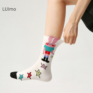 Luimo Nữ Giữa Ống Tất Nữ Graffiti Minh Họa Sọc Dễ Thương Kẹp Bông Tai Hoạt Hình Động Vật Thoáng Khí Tất Cotton SBS