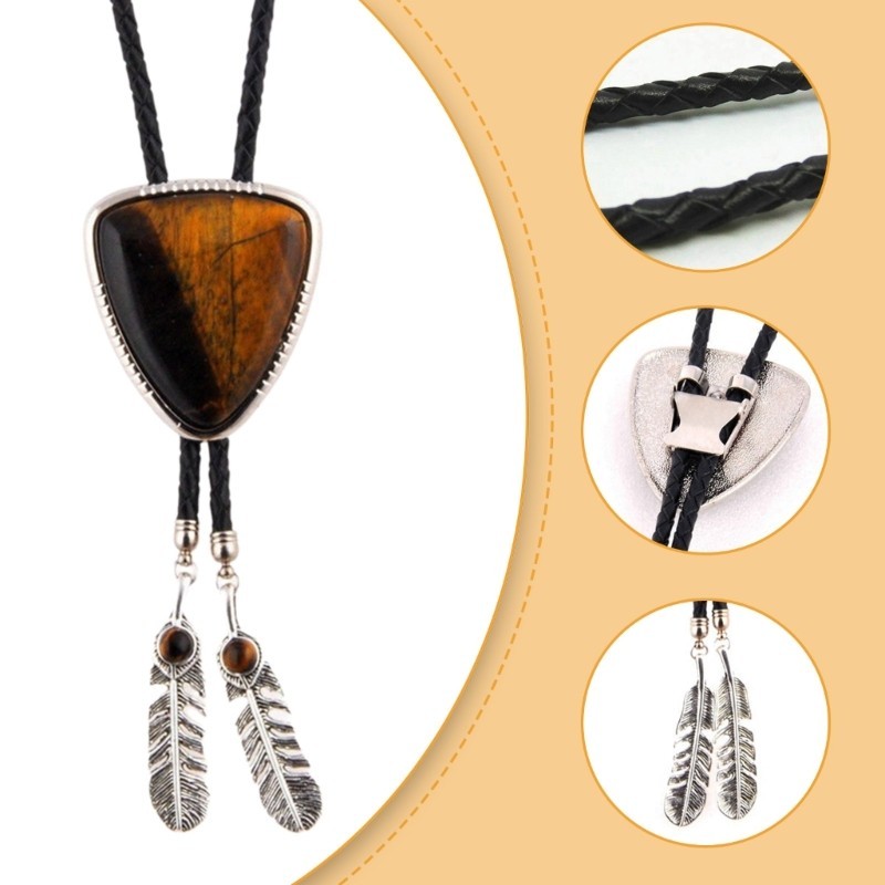 Dasbsug Nam Nữ Vintage Bolo Tie Tây Bò Tam Giác Đá Mặt Dây Chuyền Vòng Cổ
