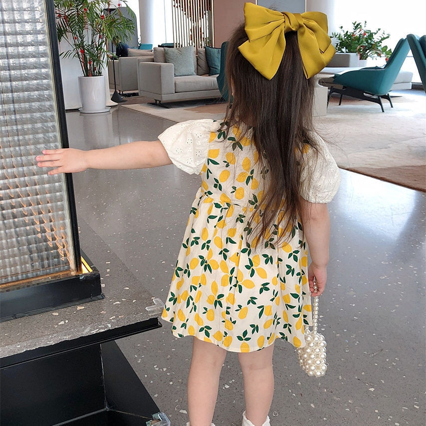 Váy hoa bé gái Phong cách mới Váy công chúa chanh mục vụ tươi 90-140 Size UA9F