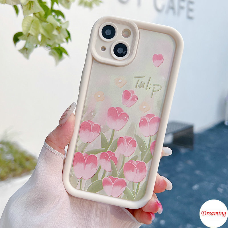 Ốp Lưng Cho VIVO Y04 Y03 Y02 Y100 Y18 Y17 Y16 Y15 Y12 Y19S Y51 Y50 Y78 Y29 Y28 Y27 Y22 Y21d Y20 Y39 Y38 Y36 Y35 Y30 Thiết Kế Mắt Thiên Thần Chống Rơi Họa Tiết Hoa Tulip Hồng Và Lá