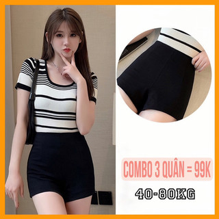 Combo 3 quần sooc đùi cuộn chất cotton co dãn thoáng mát