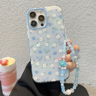 Họa tiết hoa màu xanh + vòng tay cho iphone17 16promax 15promax 14 / 13 / 15 / 16 17pro iphone13 vỏ TPU iphone mới chống bụi