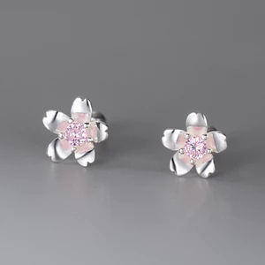 S999 Bạc Mini Hoa Anh Đào Bông Tai Tính Khí Hàn Quốc Nữ Mùa Hè Đơn Giản Xương Tai Đinh Ngọt Xoắn Vít Tai Trang Sức