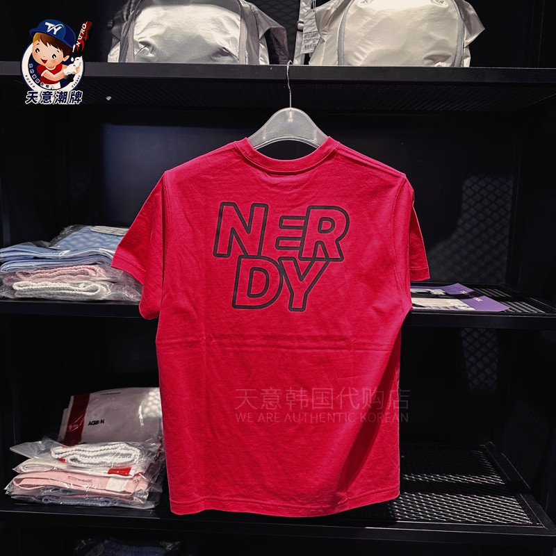 Chất Lượng Cao NERDY Tay Ngắn 24 Mùa Xuân Mới Lưng In Chữ Cotton Cao Cấp Cổ Tròn Thoáng Khí Áo Thun Thể Thao Nam Nữ