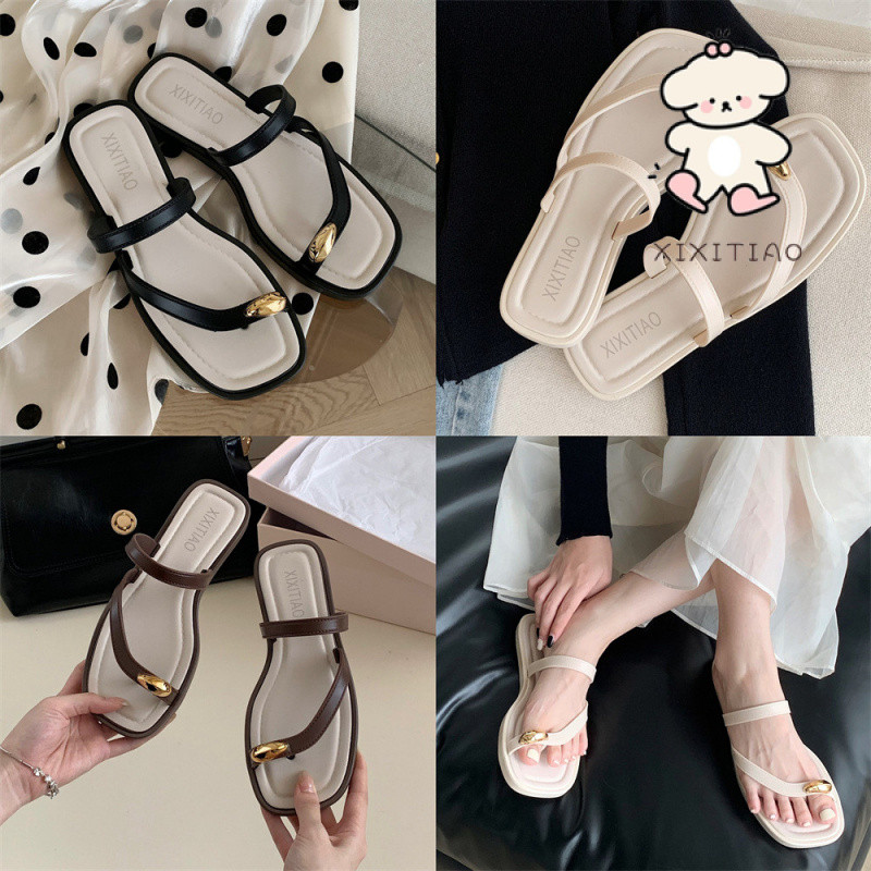 Xixitiao Đơn Giản Cao Cấp Flip-Flops Đi Biển Flip-Flops Mùa Hè Nữ Đi Biển Kỳ Nghỉ Ngoài Trời Mặc Pháp Retro Dép S