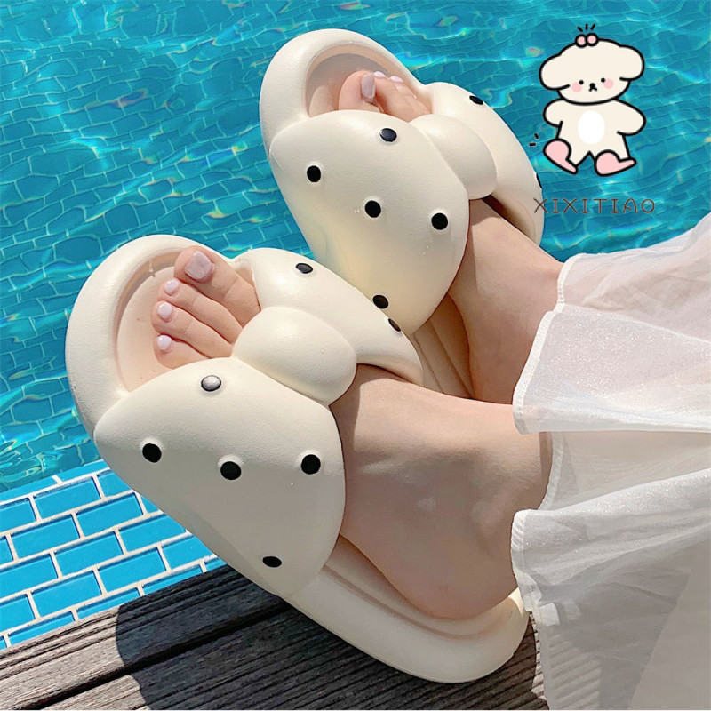 Xixitiao Mùa Hè Ngọt Nơ Bước Trên Shit Đế Mềm Flip-Flops Mặc Ngoài Trời Đi Biển Kỳ Nghỉ Đi Biển Dép Đi Biển Dép Nữ