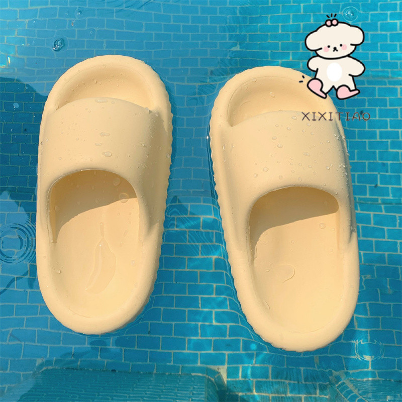 Xixitiao Thời Trang Influencer Màu Trơn Phong Cách Mới Dép Đi Trong Nhà Nữ Mùa Hè Thường Ngày Đơn Giản Đế Dày eva Shit Dép Dép
