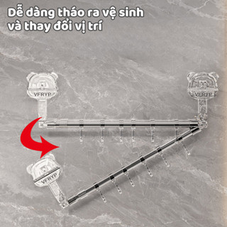 Giá Treo Khăn Nhà Tắm Cốc Hút Góc Tường Xoay 180 Độ, Thanh Treo Đa Năng Kèm Móc Tăng Giảm Chiều Dài NGÓI HOME - KNT03