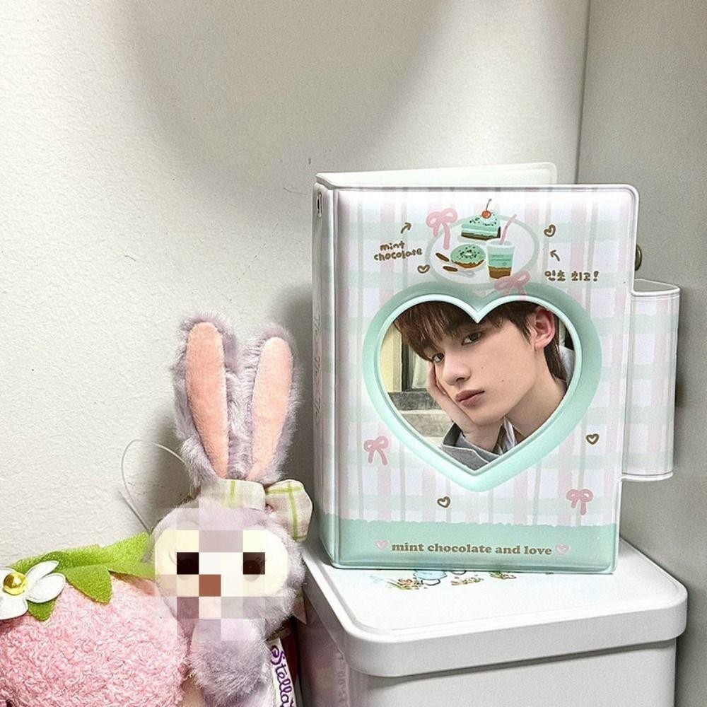 SAIA Photocard Binder, Love Bow PVC Card Album, với 16 trang bên trong Gấu hồng 3 Inch Mini Idol Card Collect Book