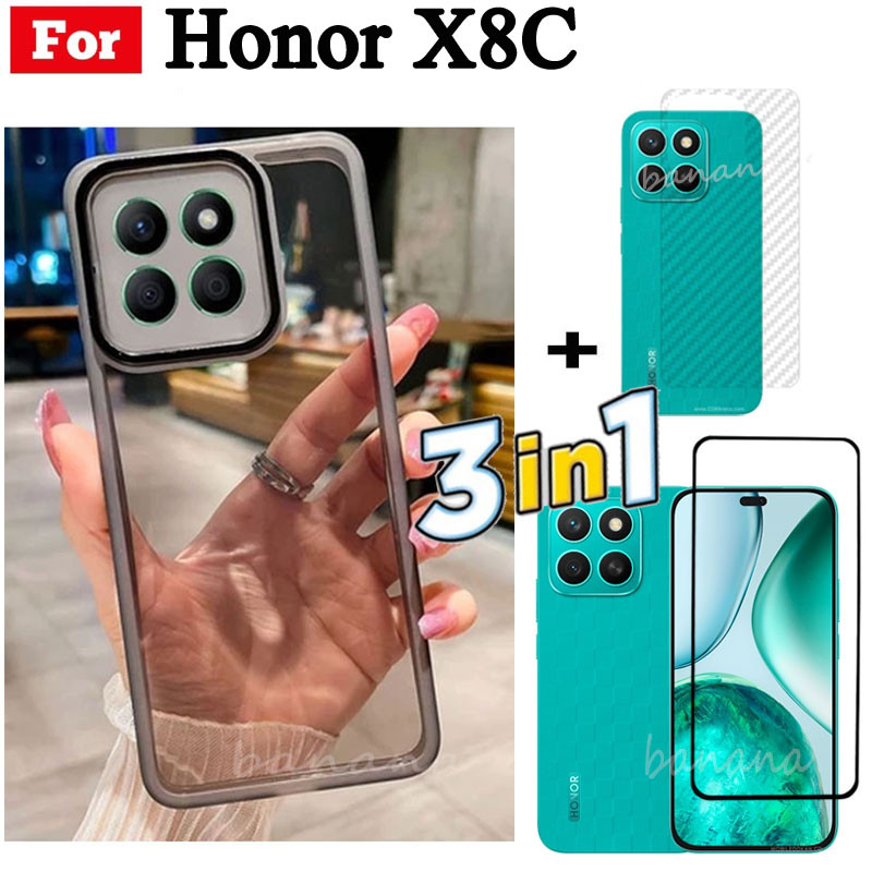 3 trong 1 Honor X8C X7C Honor 200 Vỏ điện thoại trong suốt bằng silicon mềm TPU thông minh có vỏ bảo vệ Camera + Kính cường lực riêng tư + Phim mặt sau