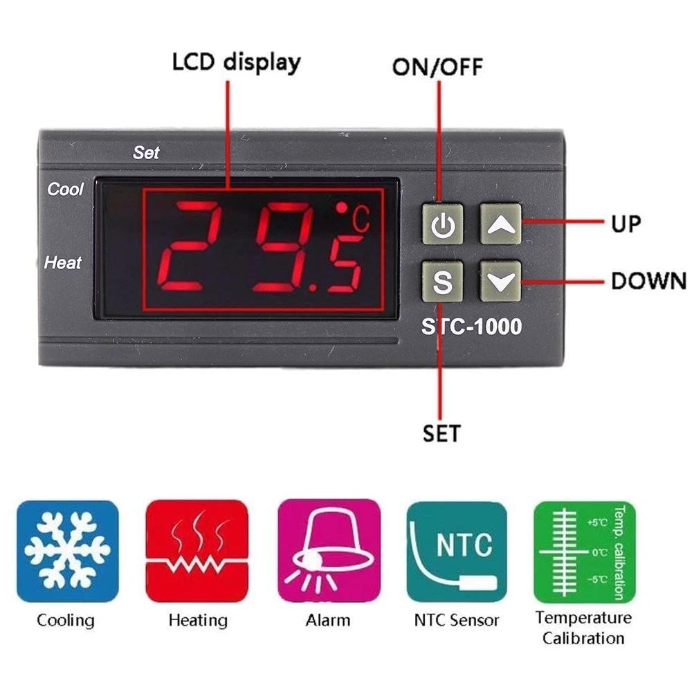 [Cổ phiếu địa phương] STC-1000 110-220V Nhiệt độ kỹ thuật số thông minh Bộ điều khiển nhiệt độ kỹ thuật số Bộ điều chỉnh nhiệt độ cho máy ấp trứng Hẹn giờ Bộ quạt thổi cảm biến