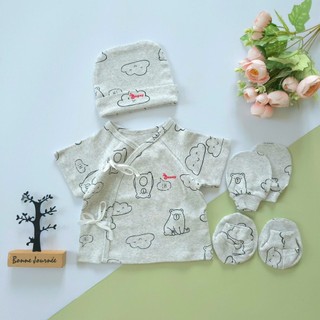 Set áo sơ sinh 4 món ngắn tay mùa hè chất thun cotton cho bé 3-6kg