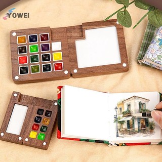 YOWEI Gỗ óc chó Màu Nước Bảng Màu Di Động Hộp Sơn Có Kẹp Du Lịch Tranh Khay Sơn Đồ Dùng Nghệ Thuật Sketchbook Bảng VN